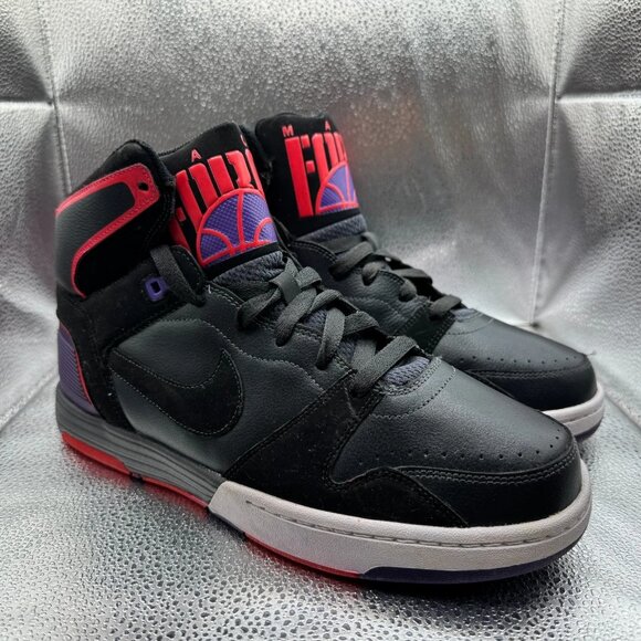Size 10.5 Nike Mach Force Black Leather Mens Lace Up Mid Top Sneakers 525312-001 - Picture 1 of 9